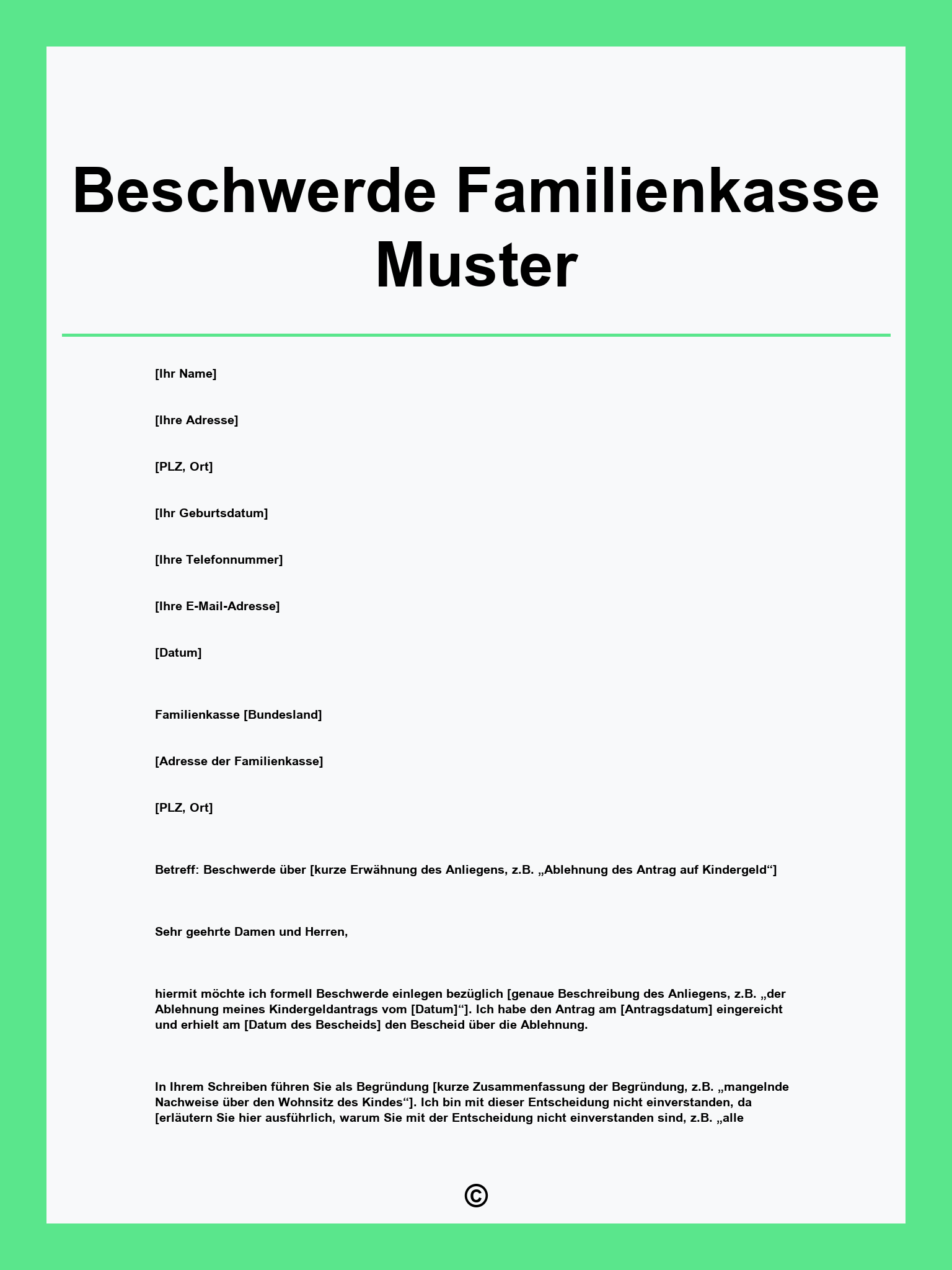 Beschwerde Familienkasse Muster
