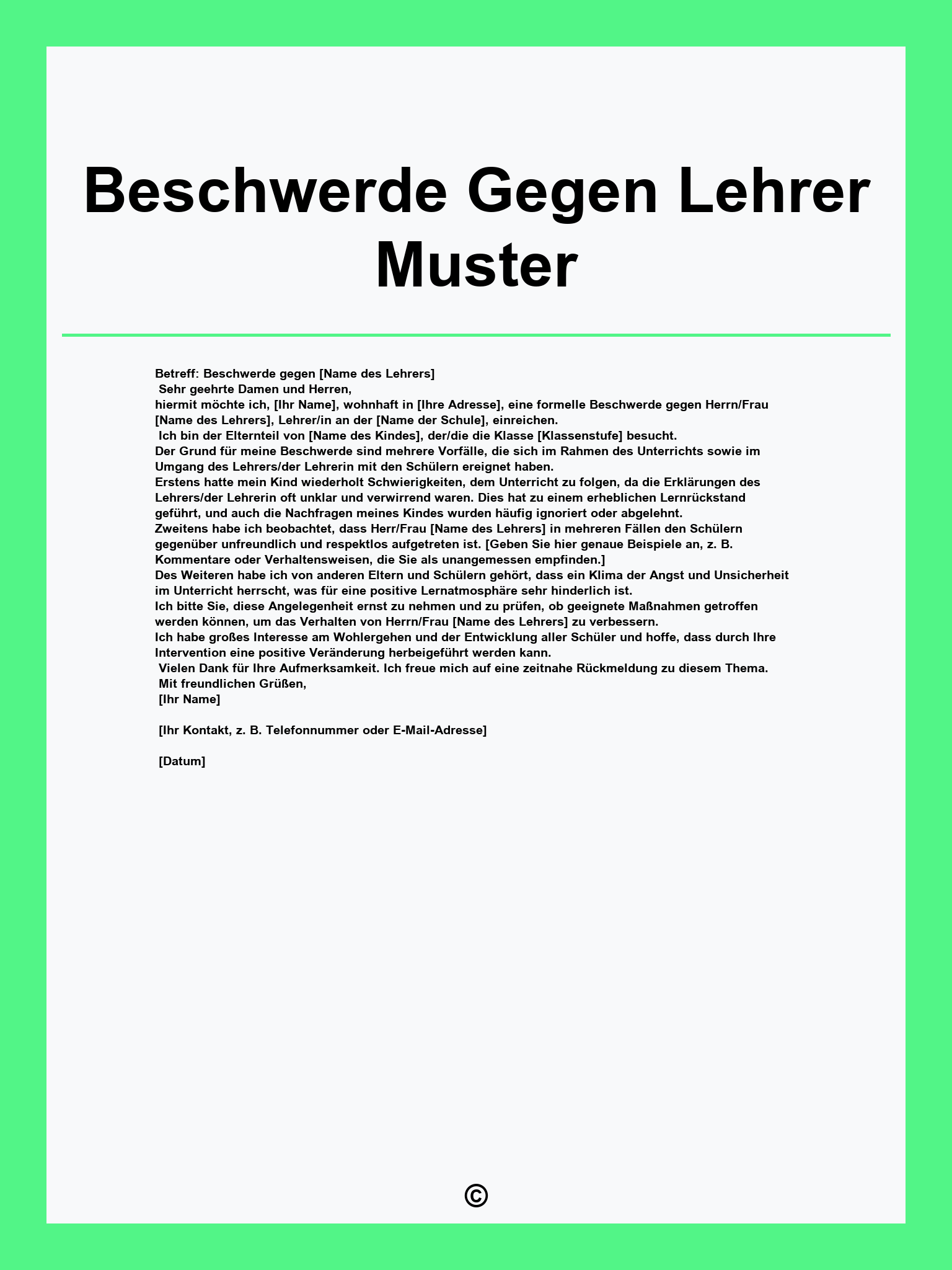 Beschwerde Gegen Lehrer Muster