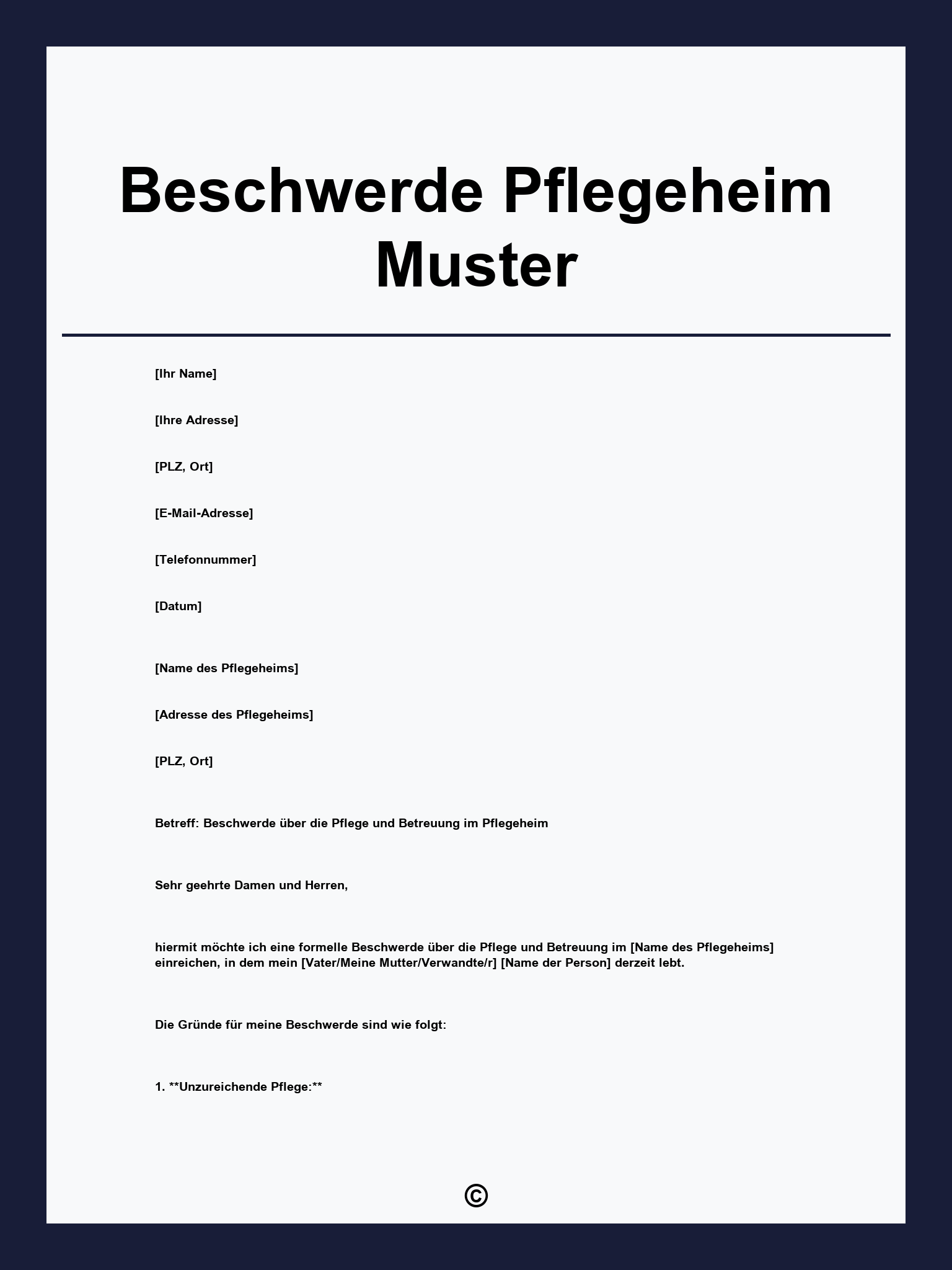 Beschwerde Pflegeheim Muster
