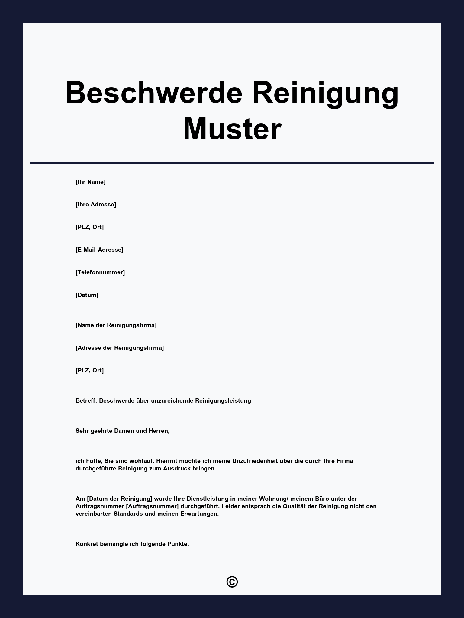 Beschwerde Reinigung Muster