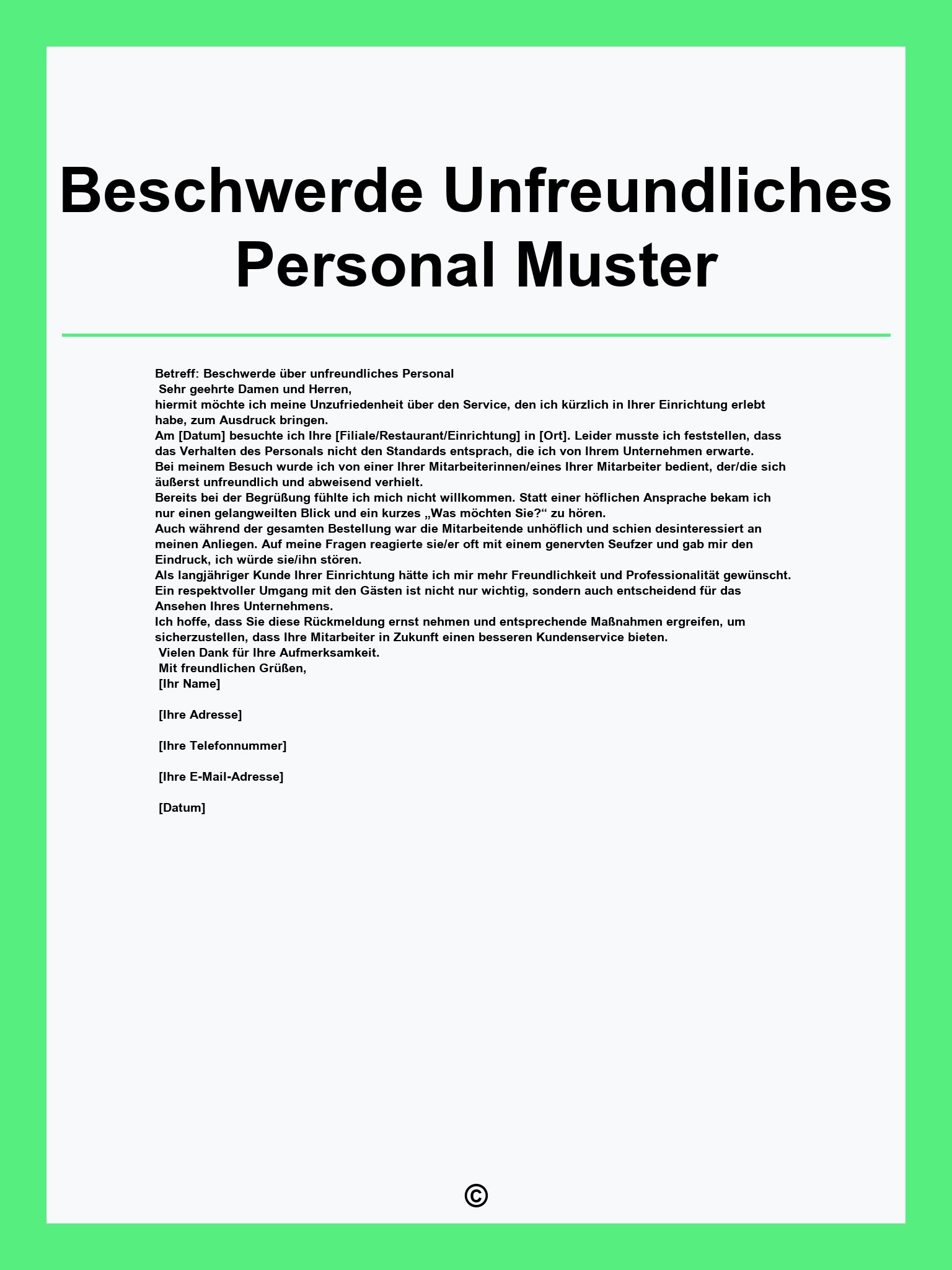 Beschwerde Unfreundliches Personal Muster