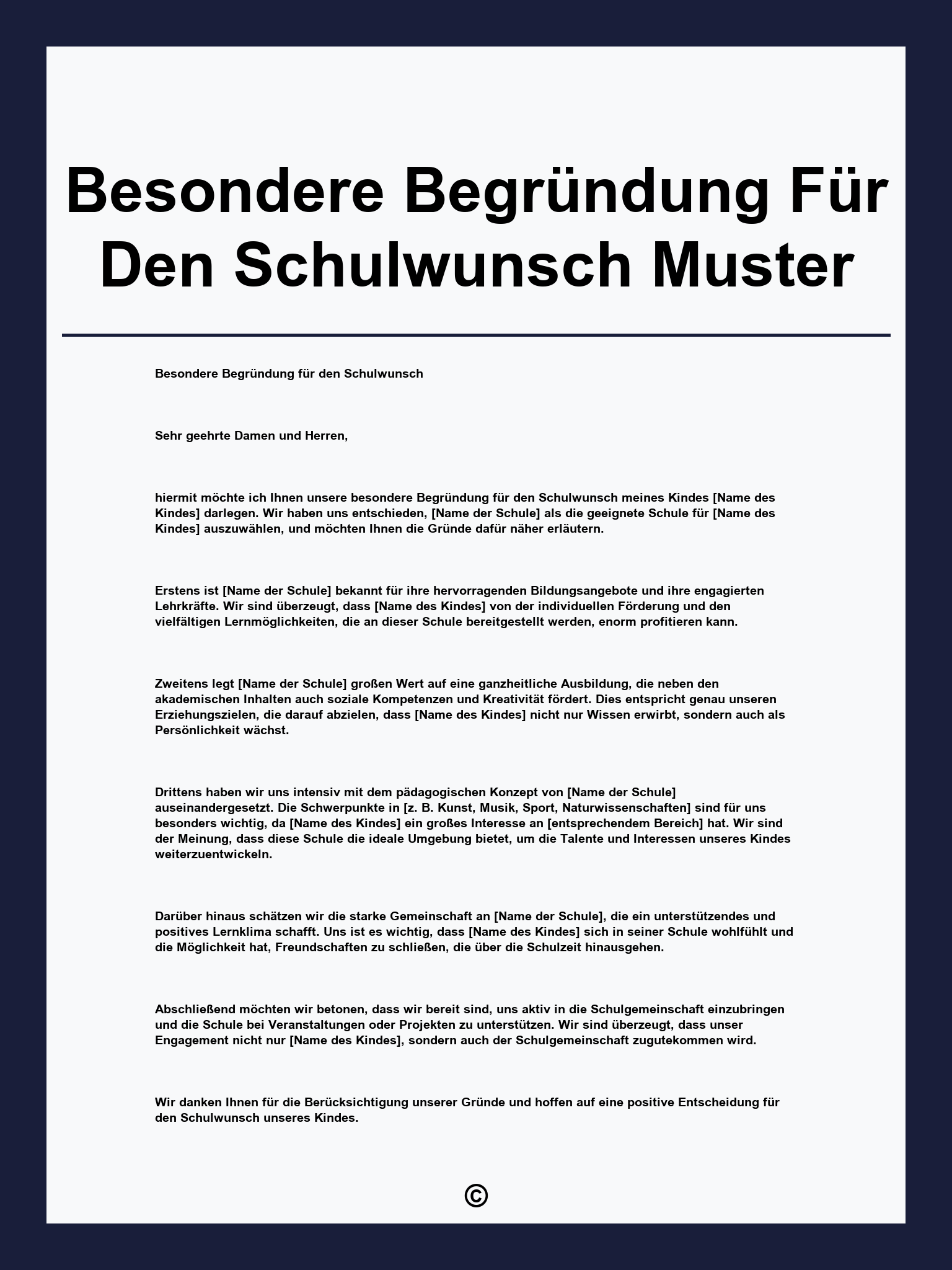 Besondere Begründung Für Den Schulwunsch Muster