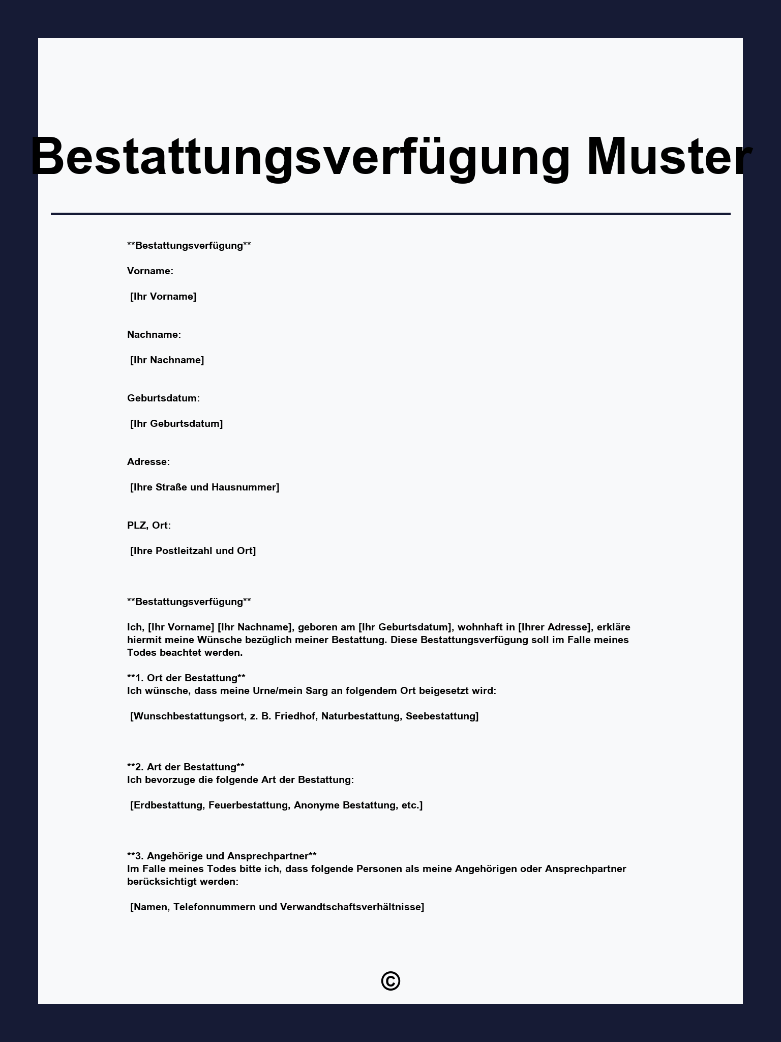 Bestattungsverfügung Muster