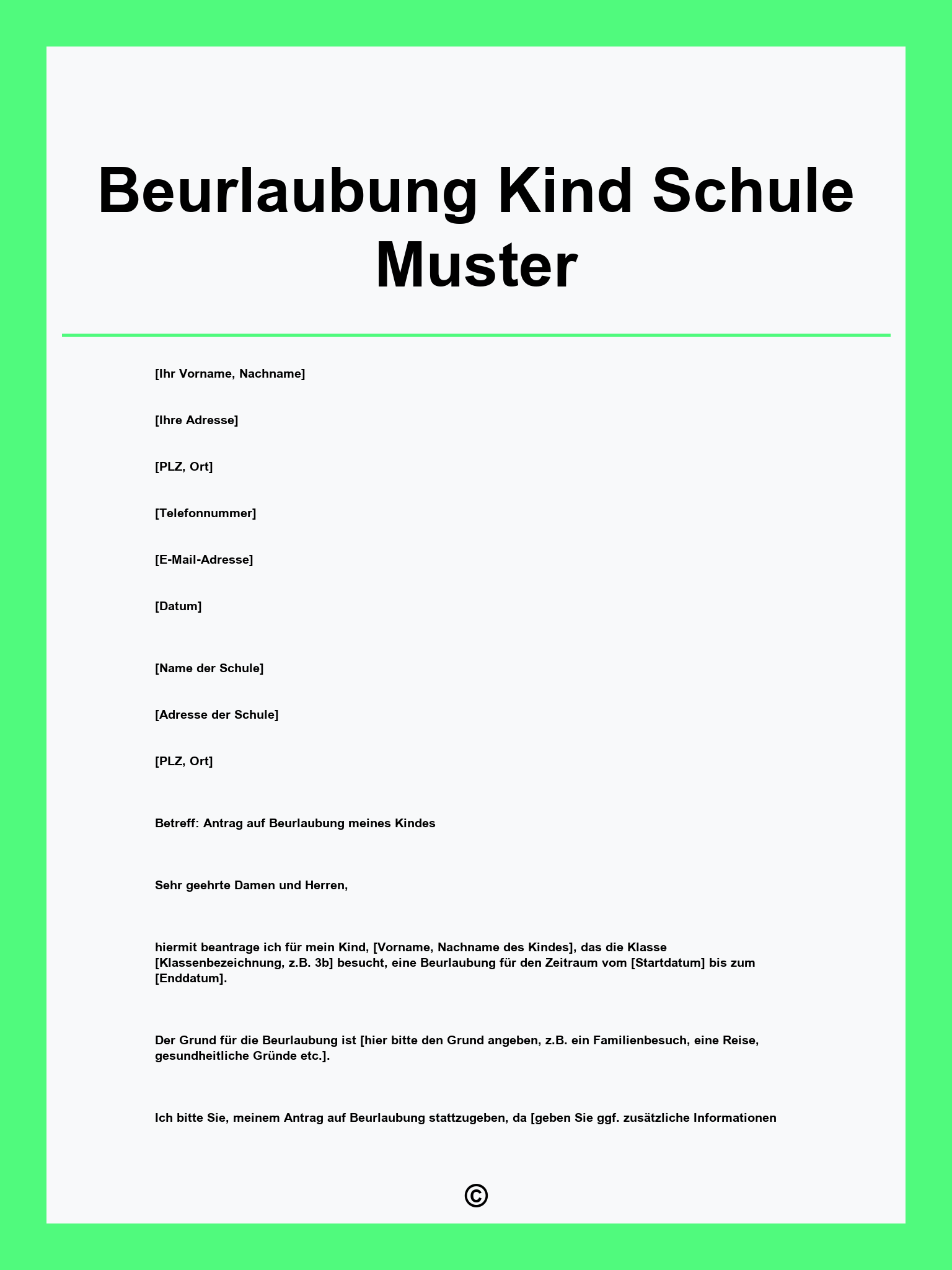 Beurlaubung Kind Schule Muster