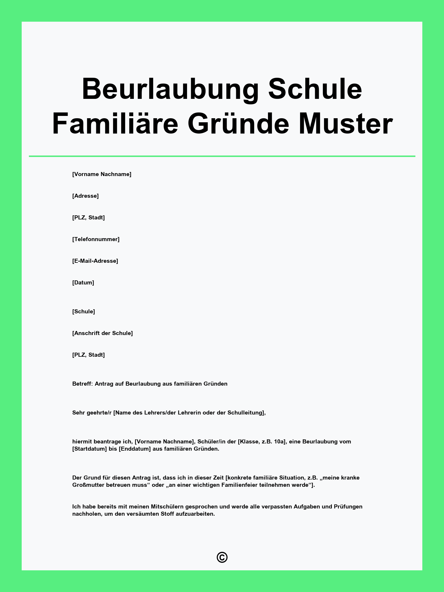 Beurlaubung Schule Familiäre Gründe Muster