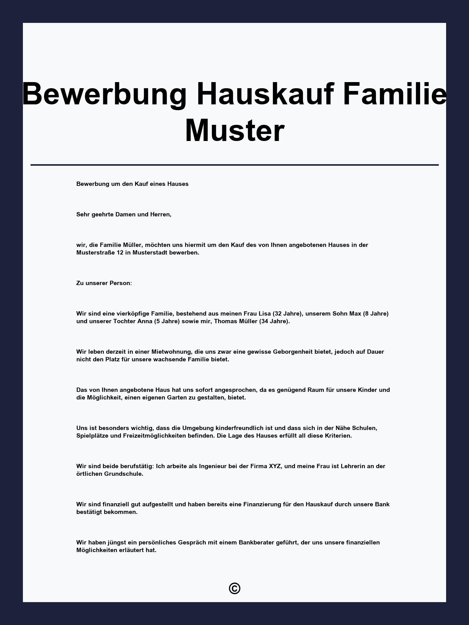 Bewerbung Hauskauf Familie Muster