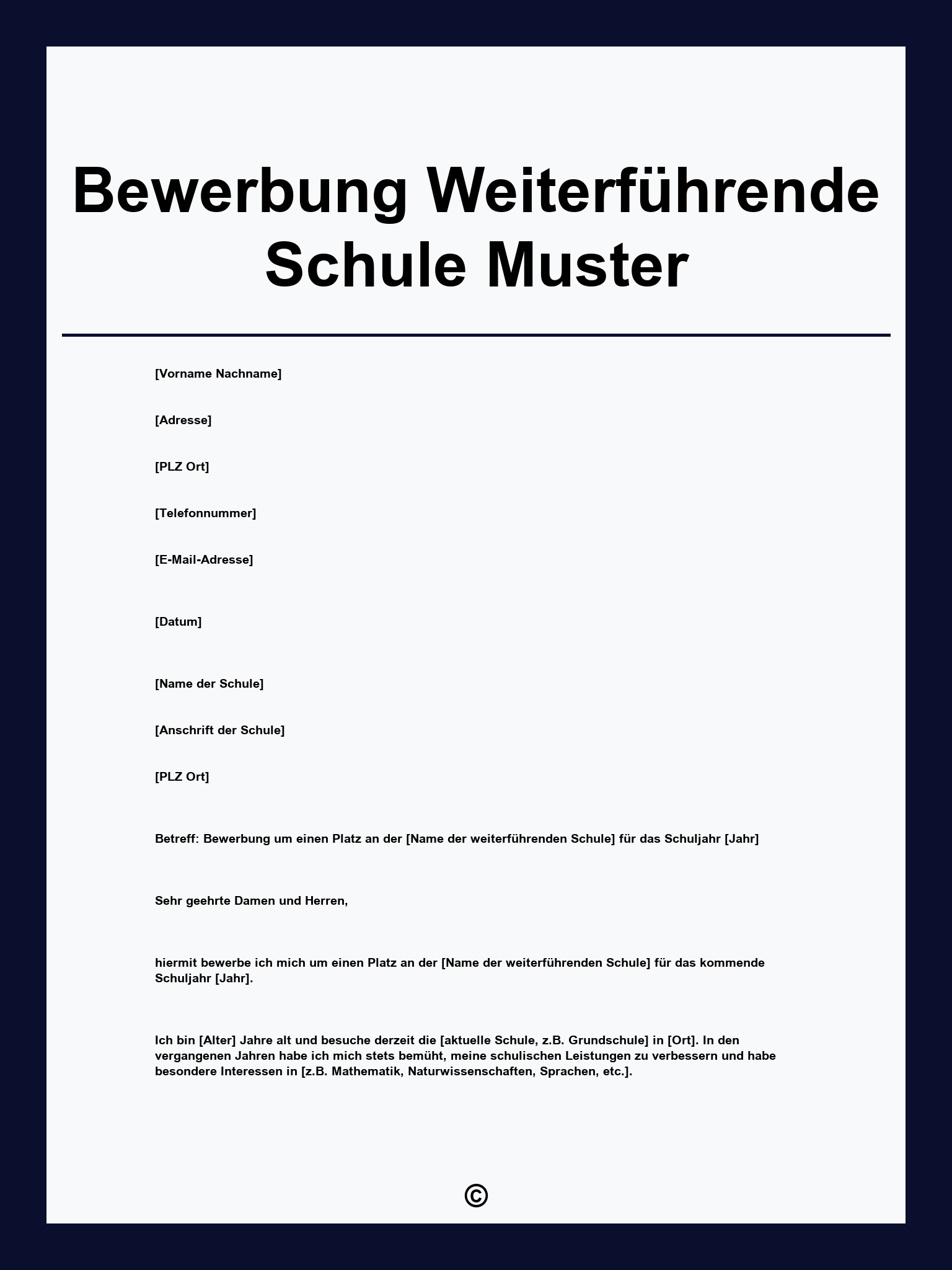 Bewerbung Weiterführende Schule Muster