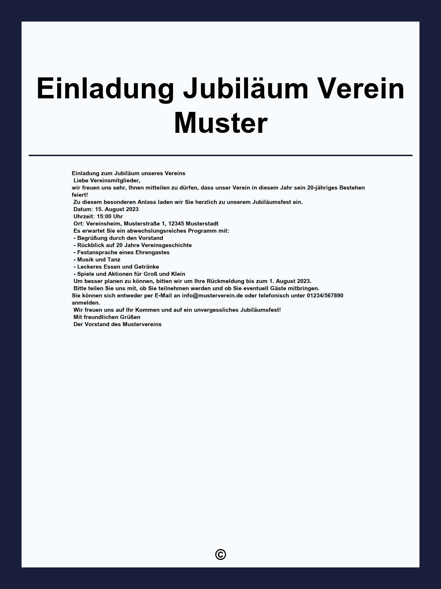 Einladung Jubiläum Verein Muster