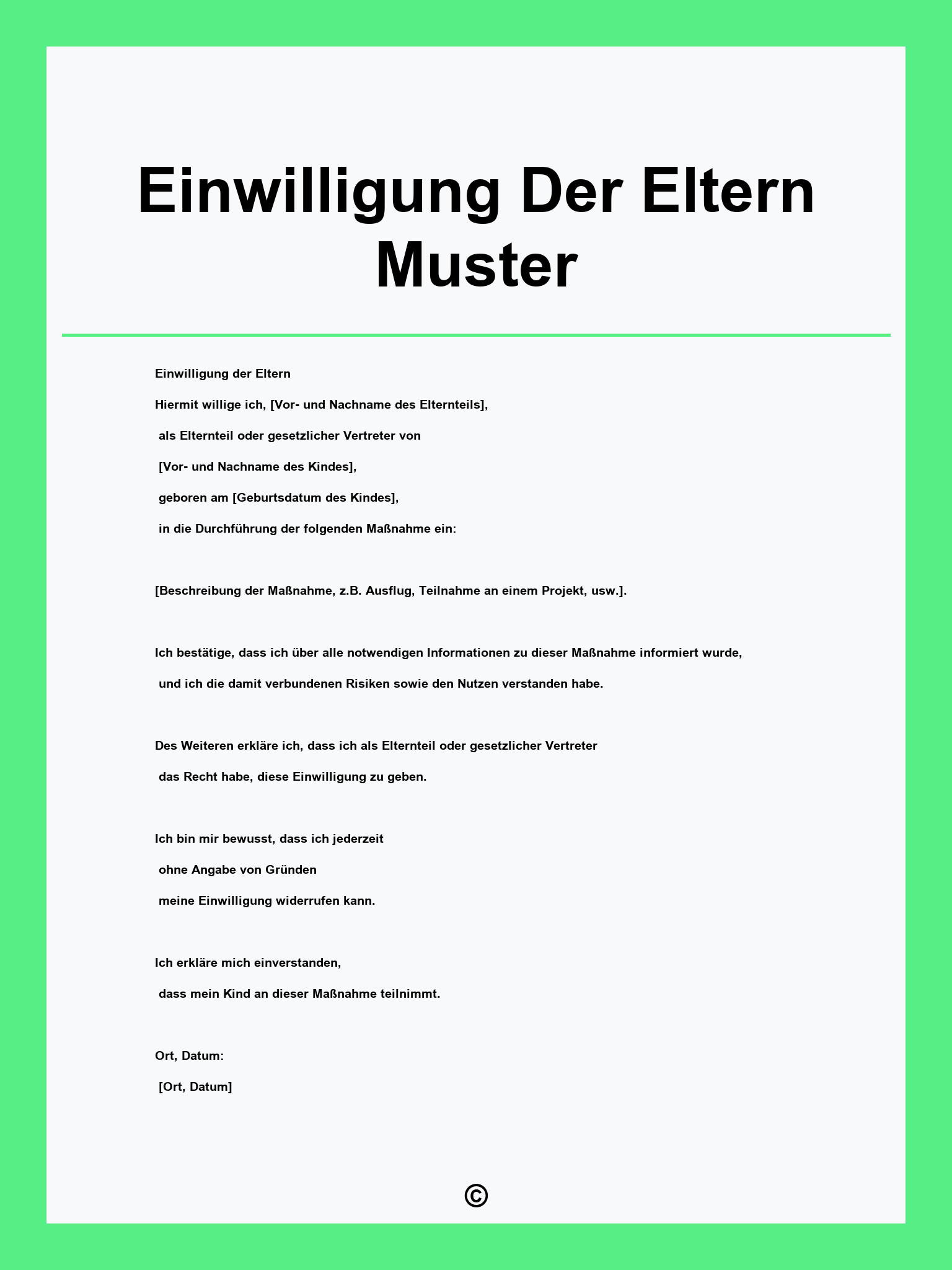 Einwilligung Der Eltern Muster