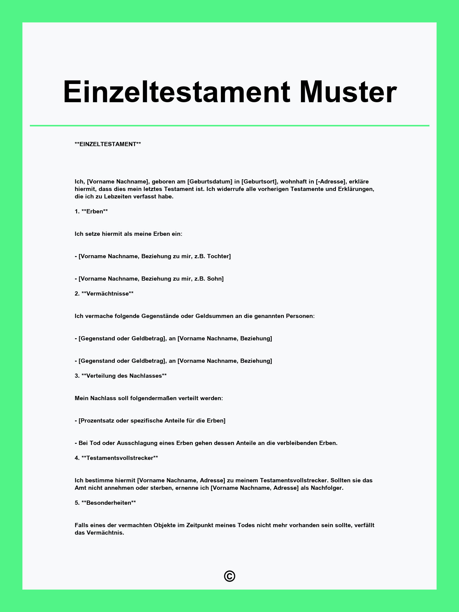 Einzeltestament Muster