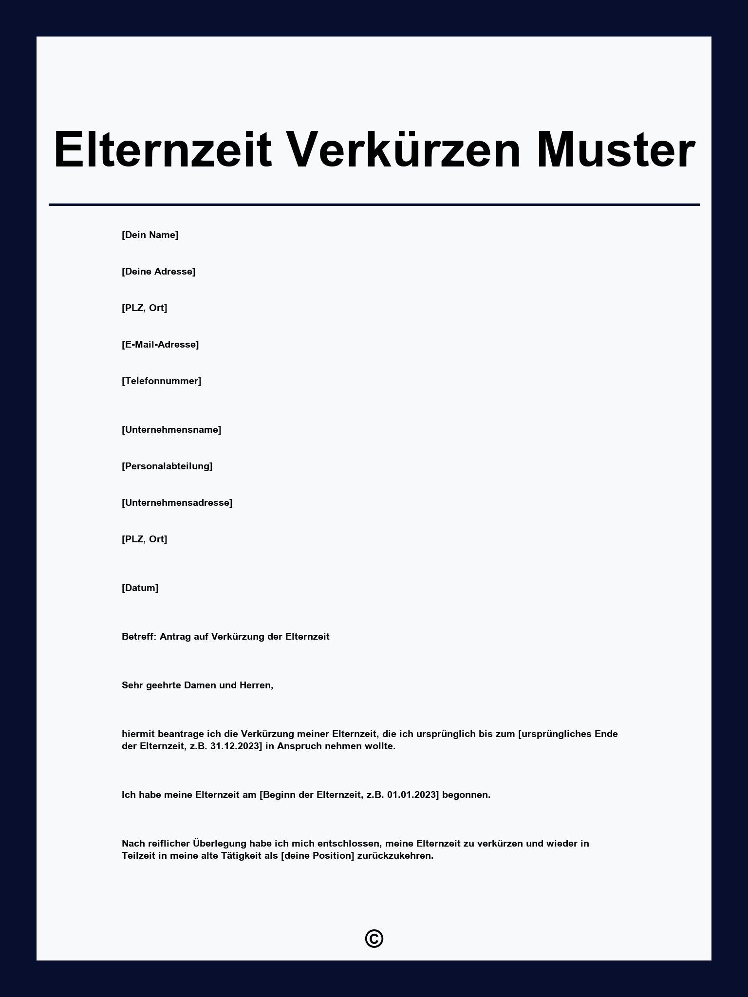 Elternzeit Verkürzen Muster