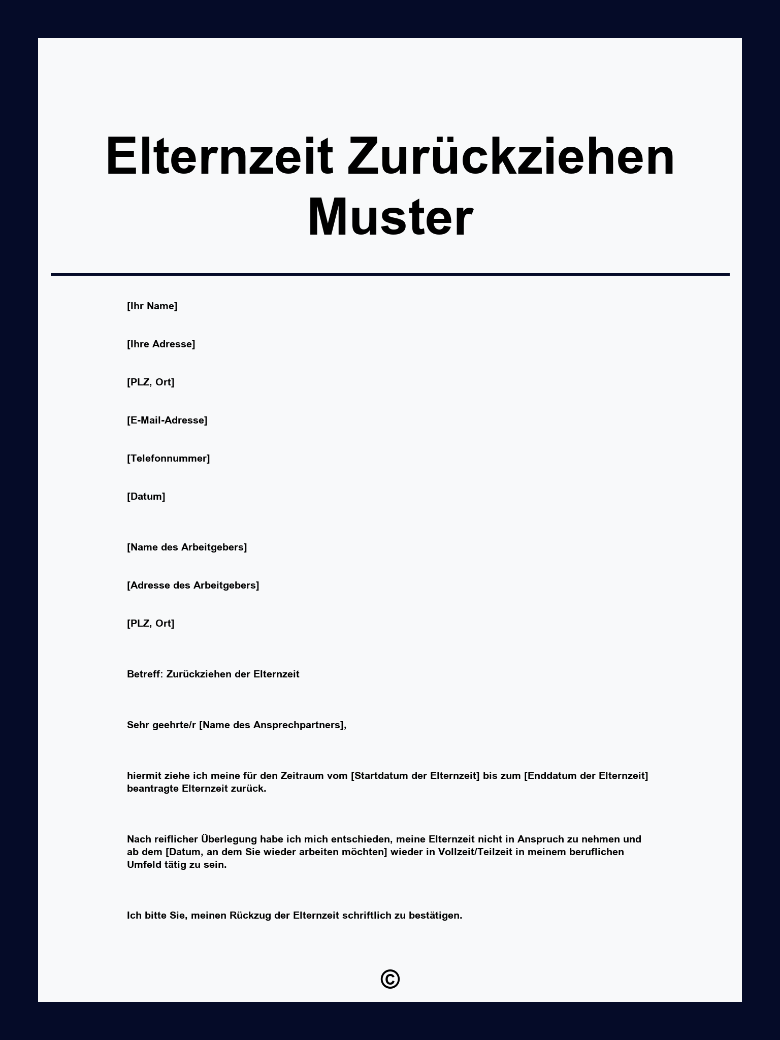 Elternzeit Zurückziehen Muster
