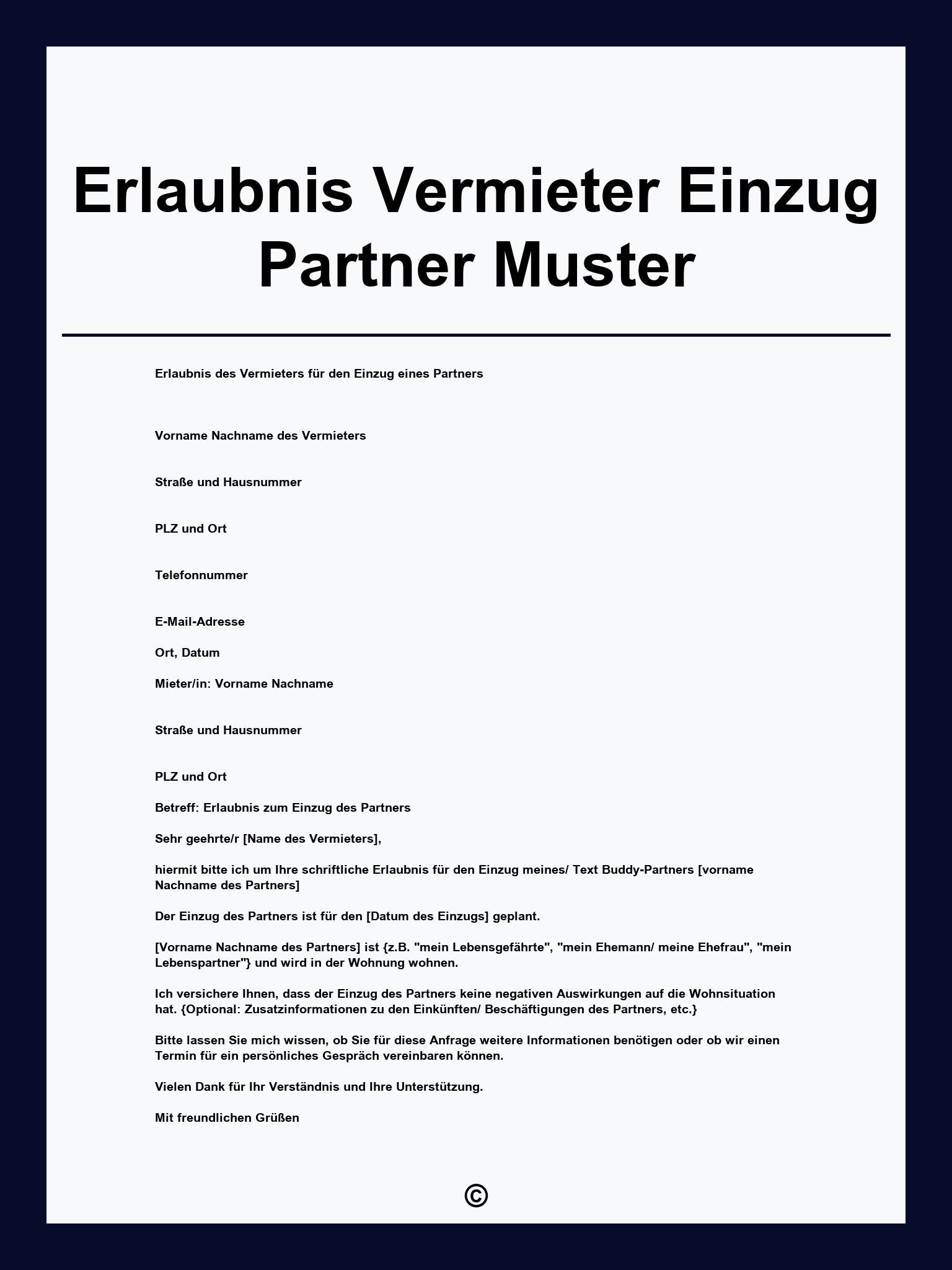 Erlaubnis Vermieter Einzug Partner Muster