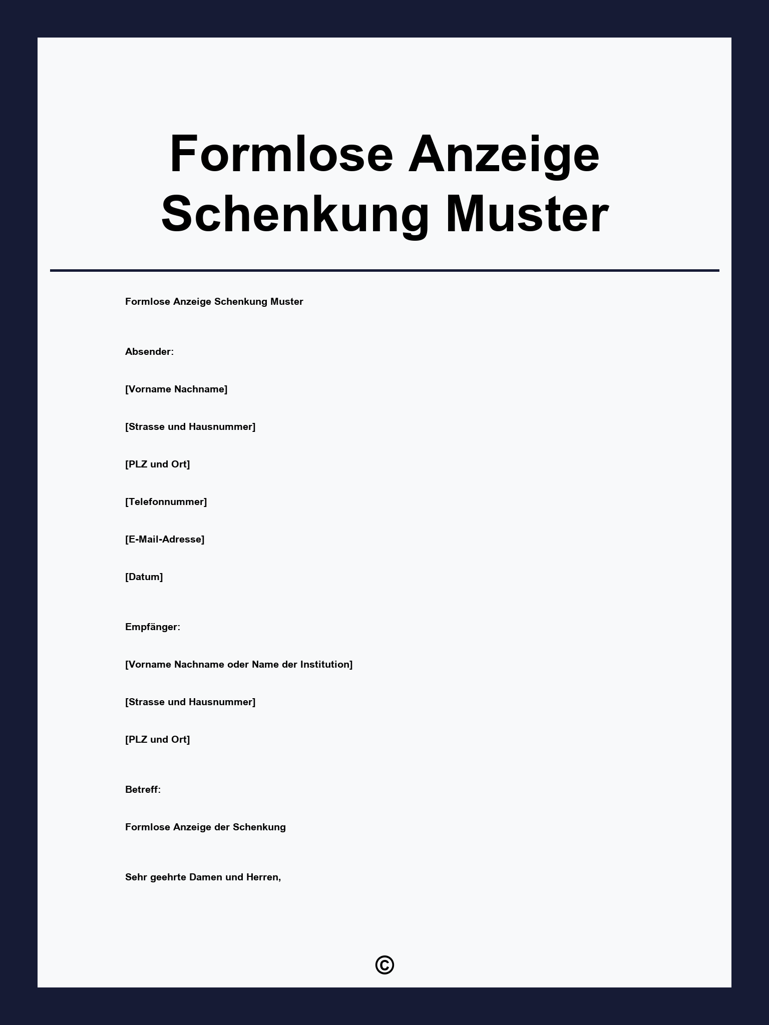 Formlose Anzeige Schenkung Muster