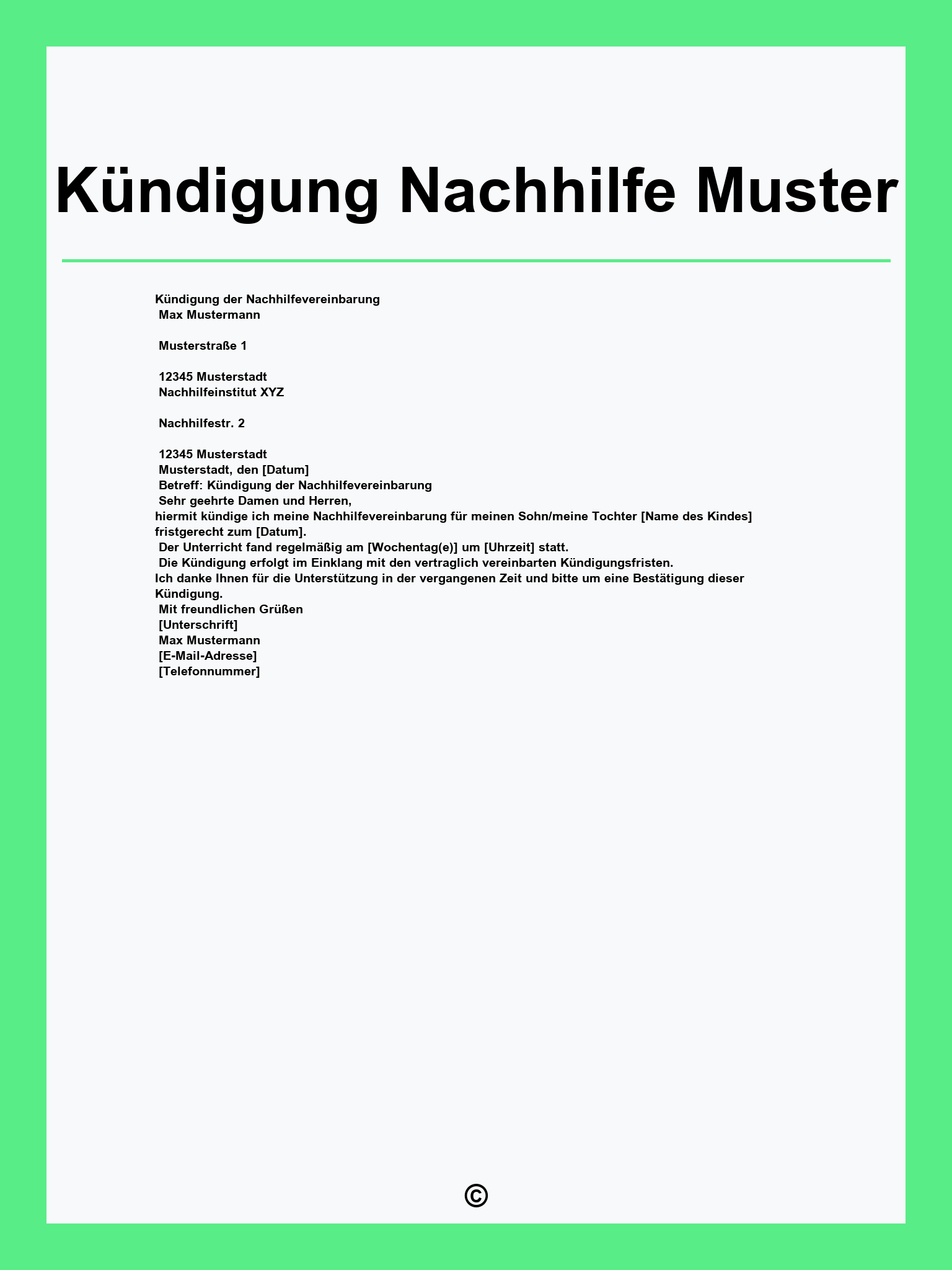 Kündigung Nachhilfe Muster