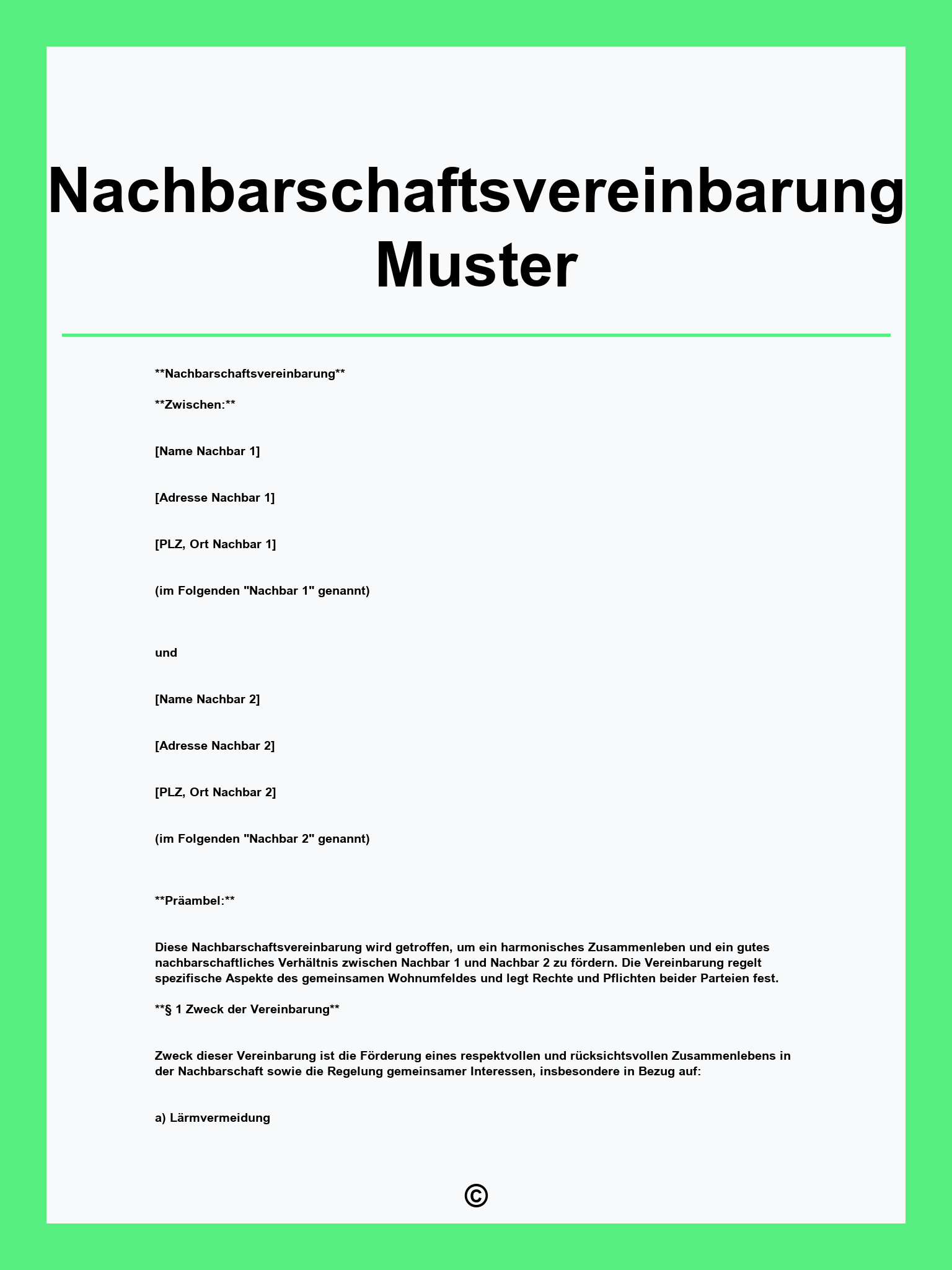 Nachbarschaftsvereinbarung Muster