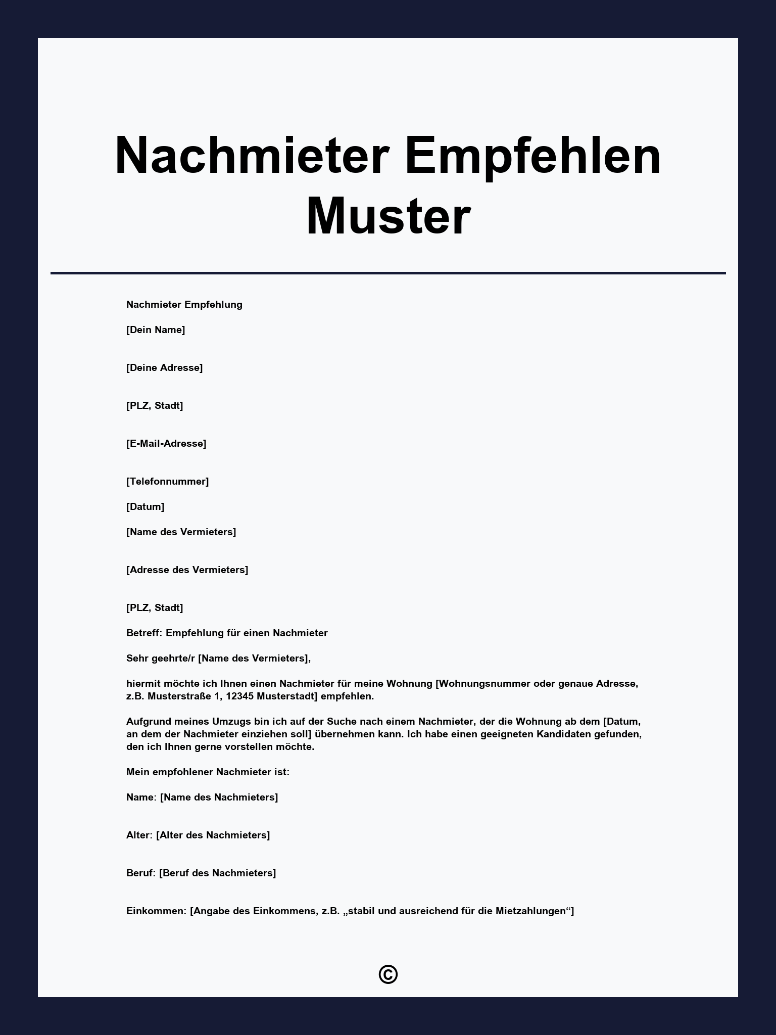 Nachmieter Empfehlen Muster
