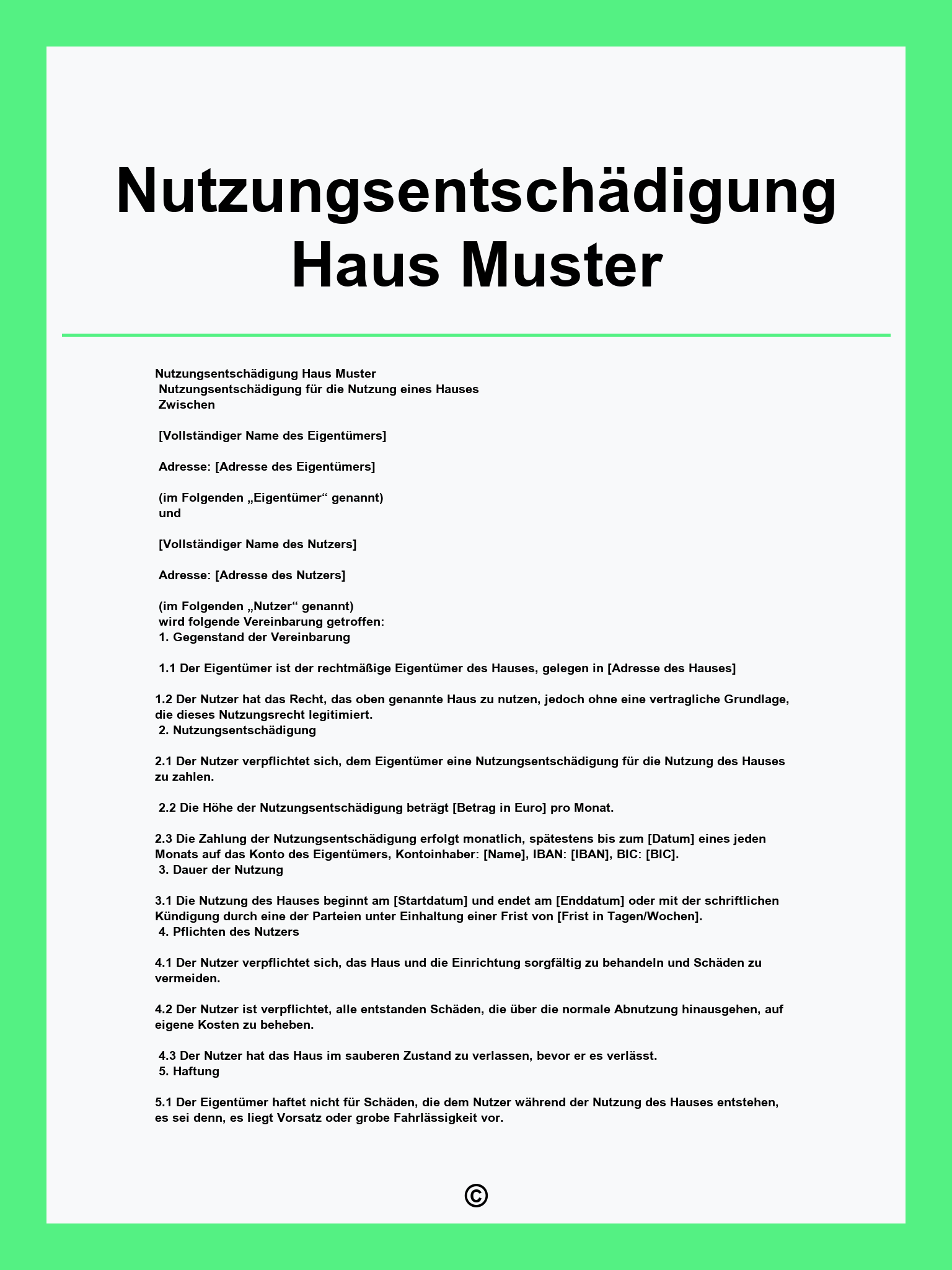 Nutzungsentschädigung Haus Muster
