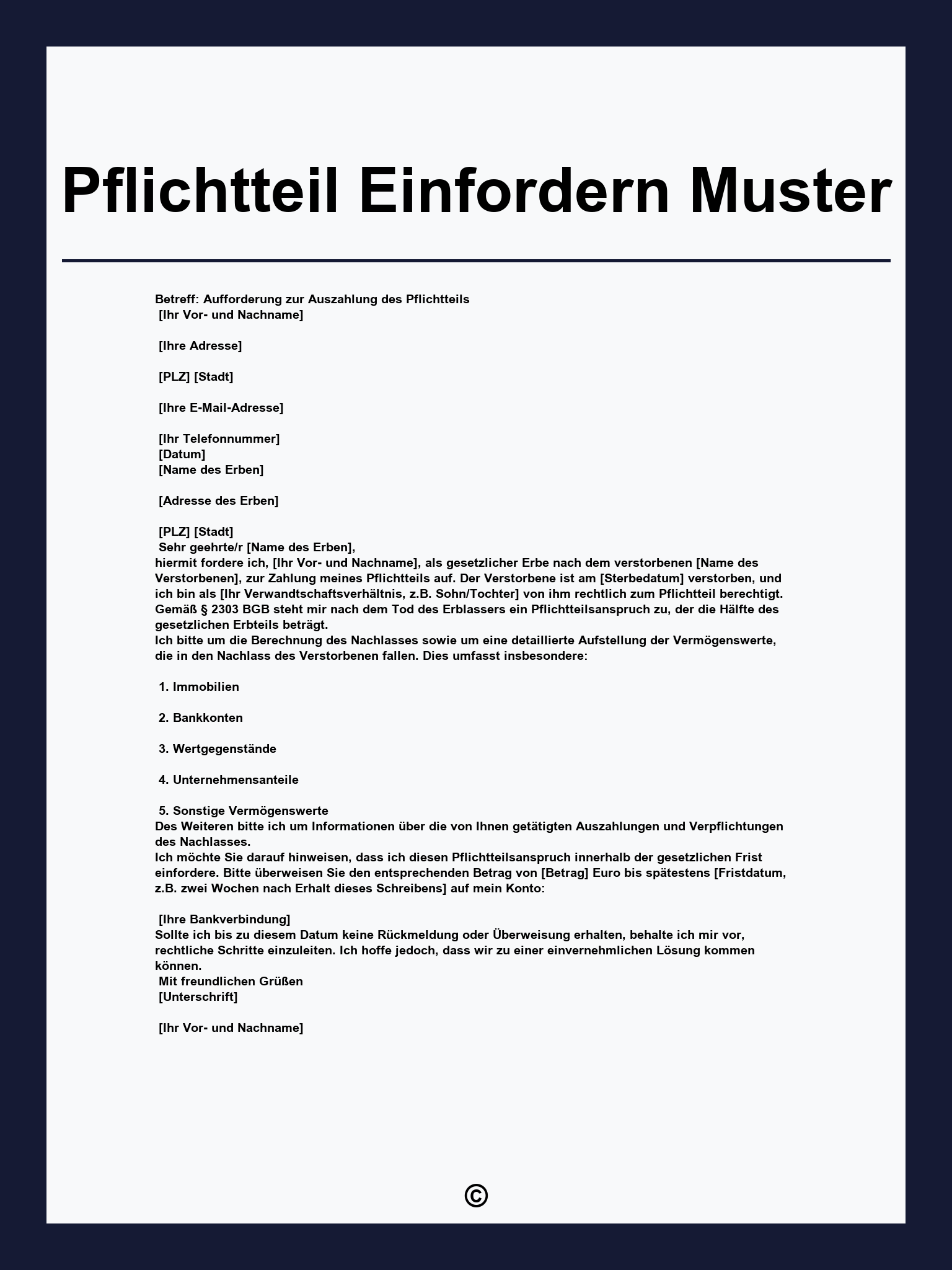 Pflichtteil Einfordern Muster