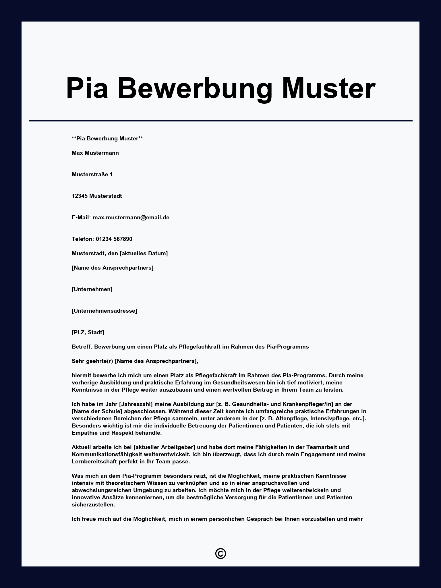 Pia Bewerbung Muster
