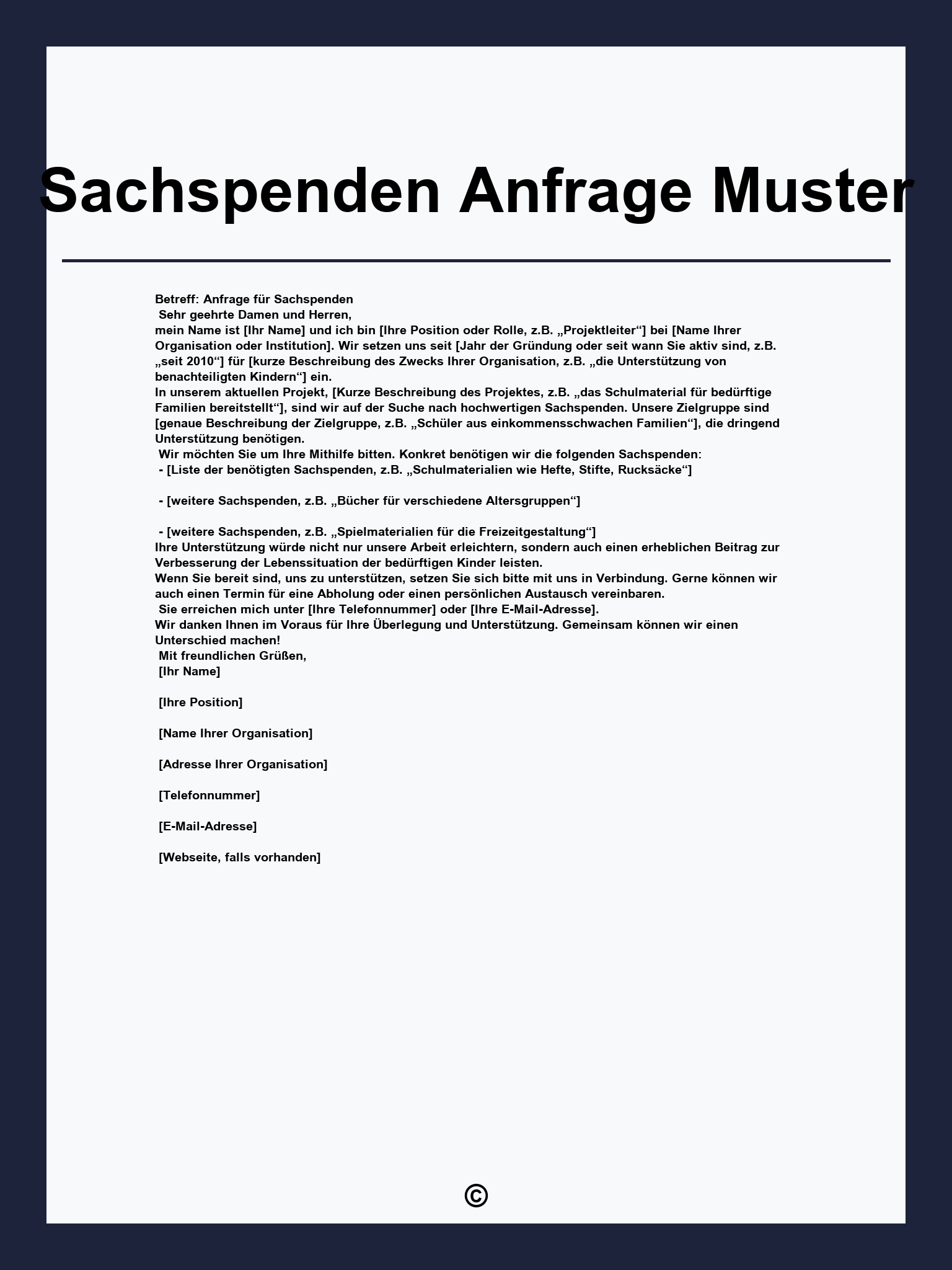 Sachspenden Anfrage Muster