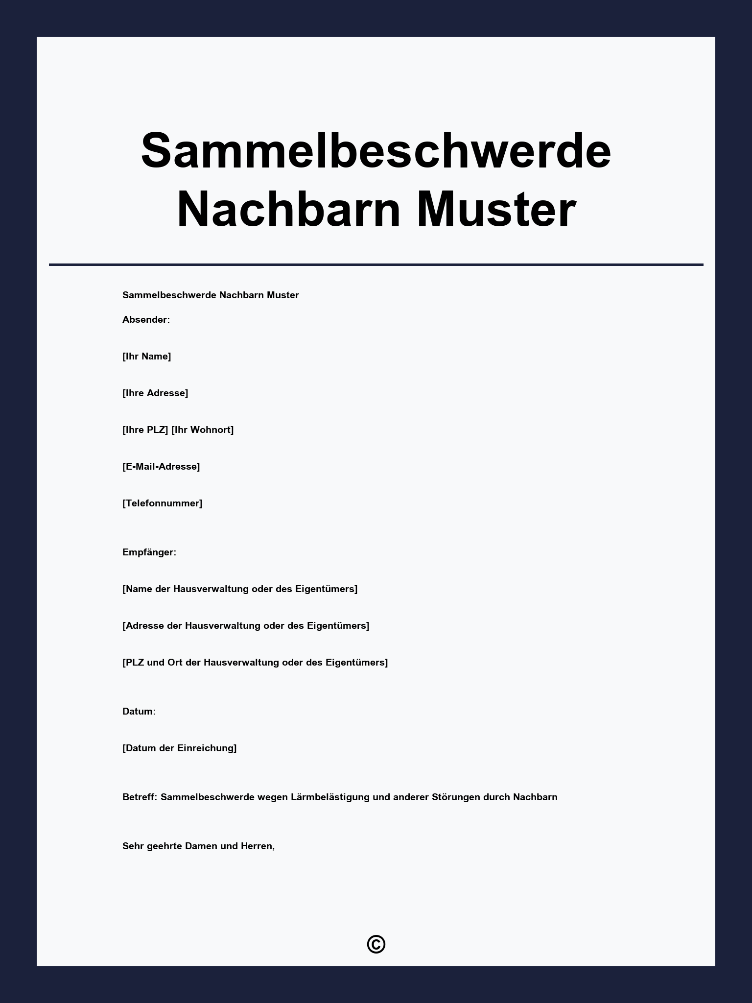 Sammelbeschwerde Nachbarn Muster