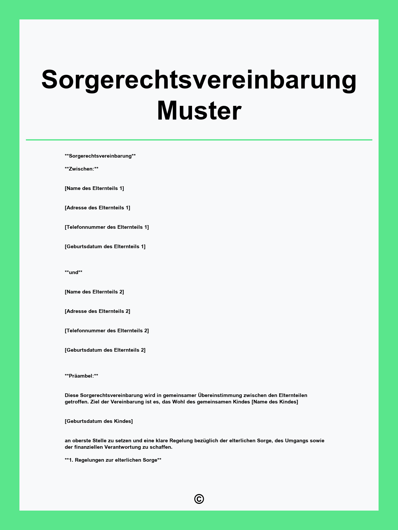 Sorgerechtsvereinbarung Muster