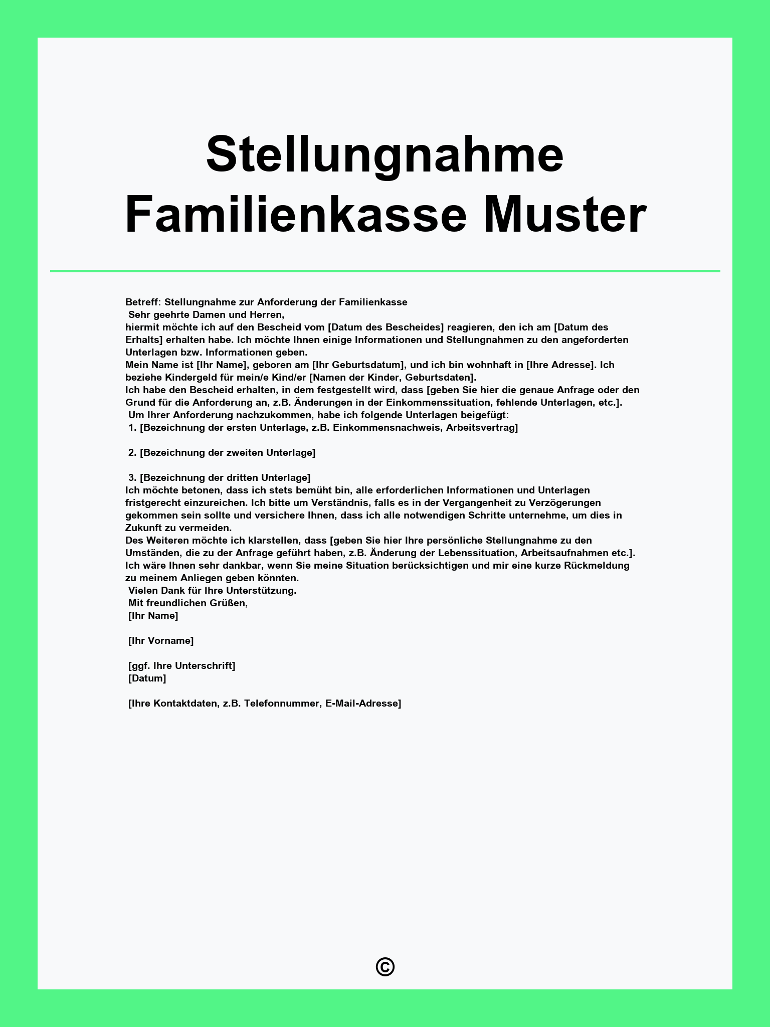 Stellungnahme Familienkasse Muster