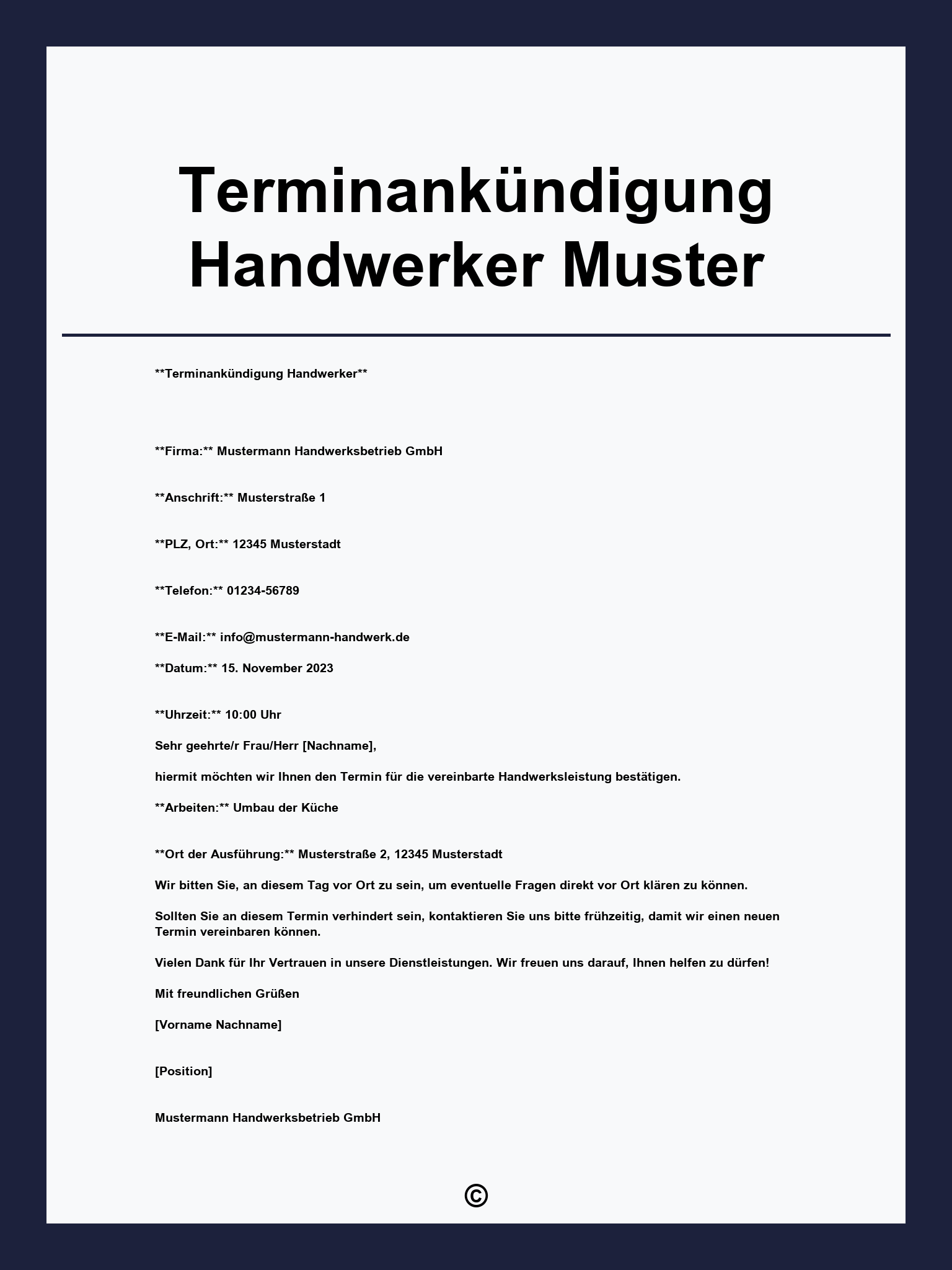 Terminankündigung Handwerker Muster