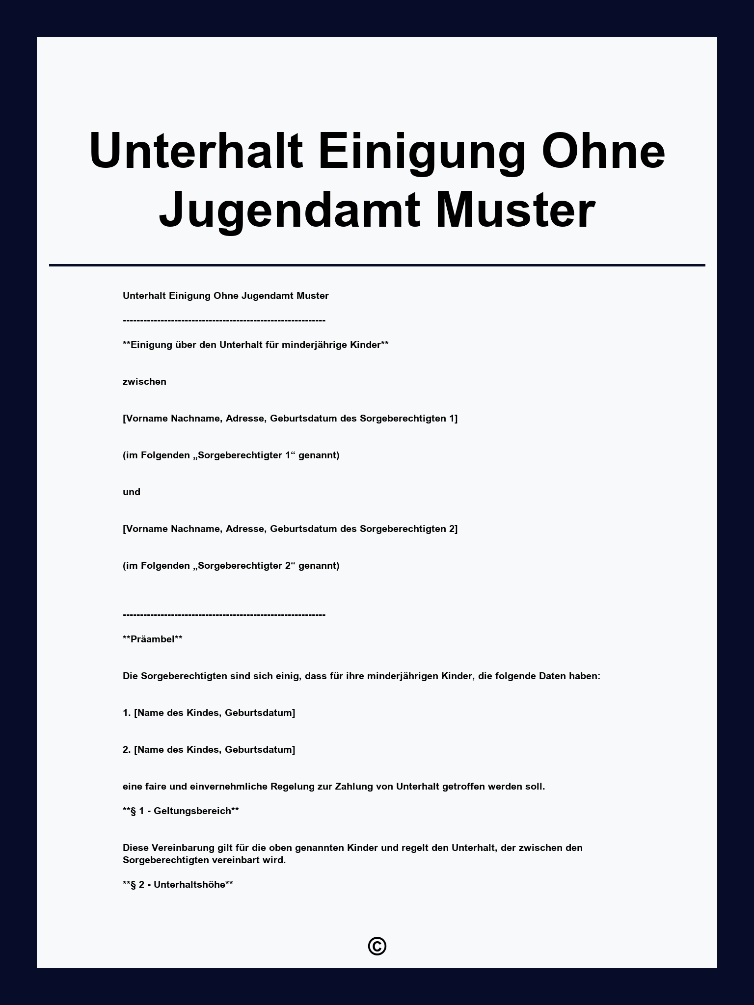 Unterhalt Einigung Ohne Jugendamt Muster