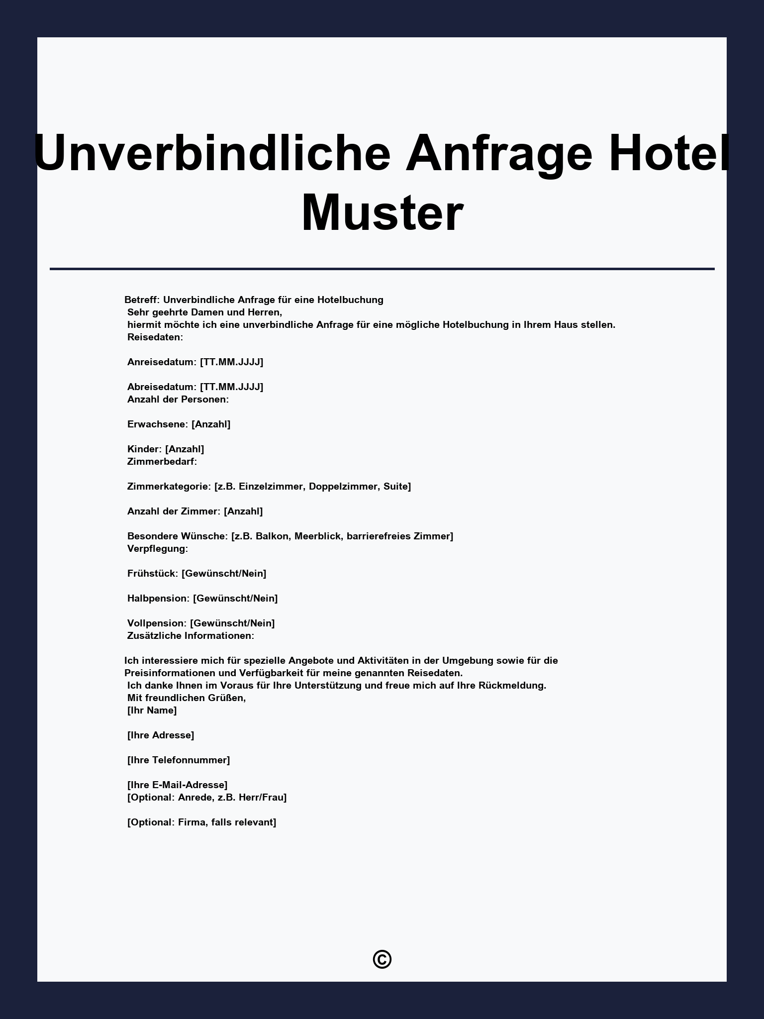 Unverbindliche Anfrage Hotel Muster