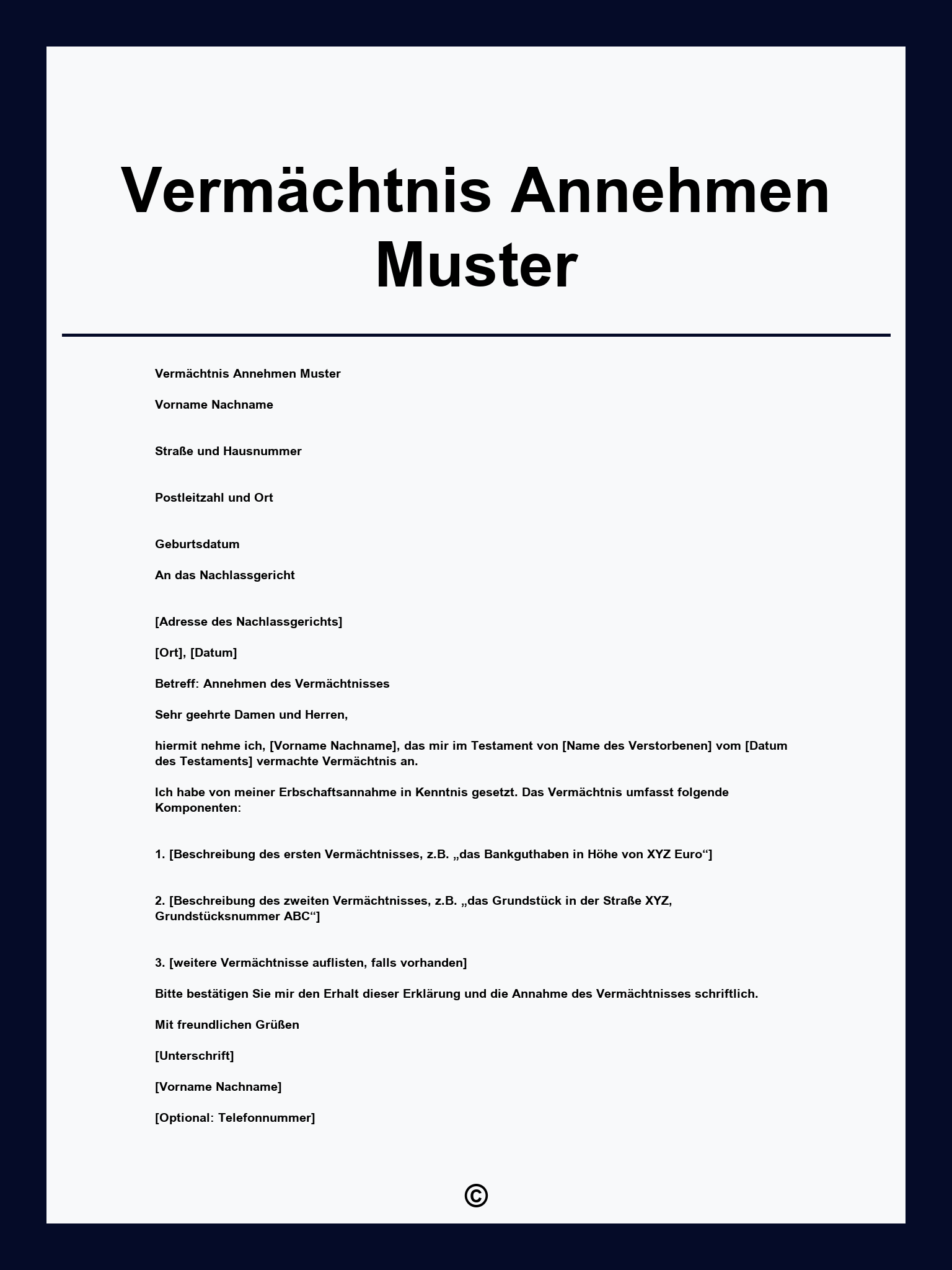 Vermächtnis Annehmen Muster