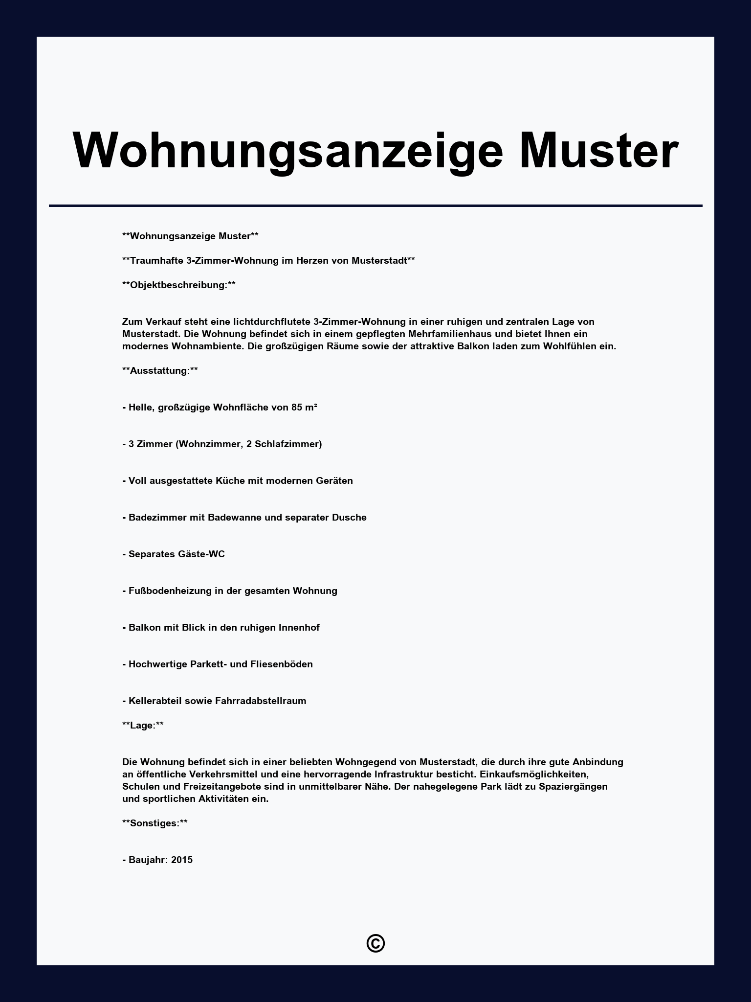 Wohnungsanzeige Muster